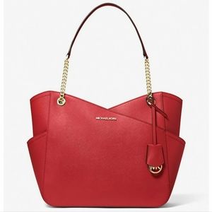 New With  Tag)  Michael Kors Jet Set Chain Large Saffiano Leather Shoulder Bag